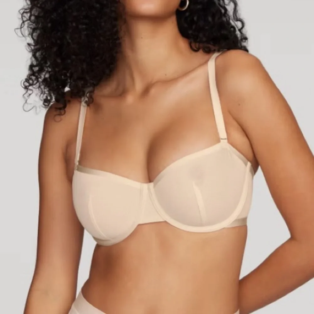 NEW CUUP The Balconette Bra Nude Mesh Beige Tan Pearl Sand Underwire Demi Sheer